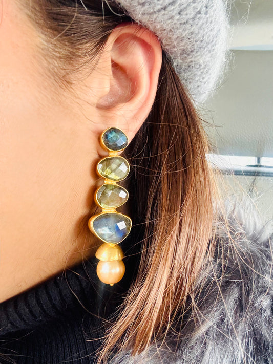 Labradorite stone brass Earrings